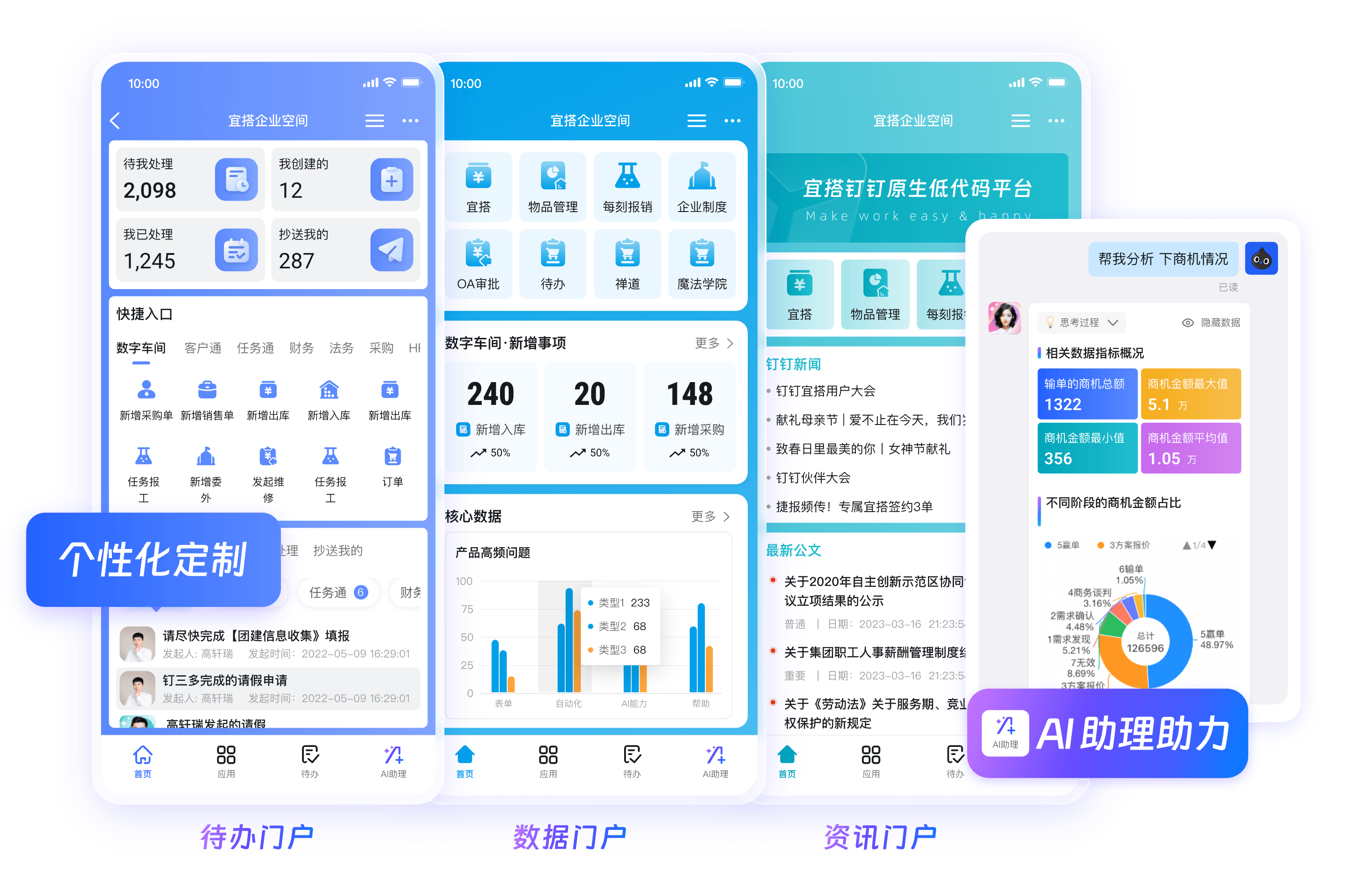 钉钉官网 - 钉钉网页版移动端展示，待办门户与数据门户